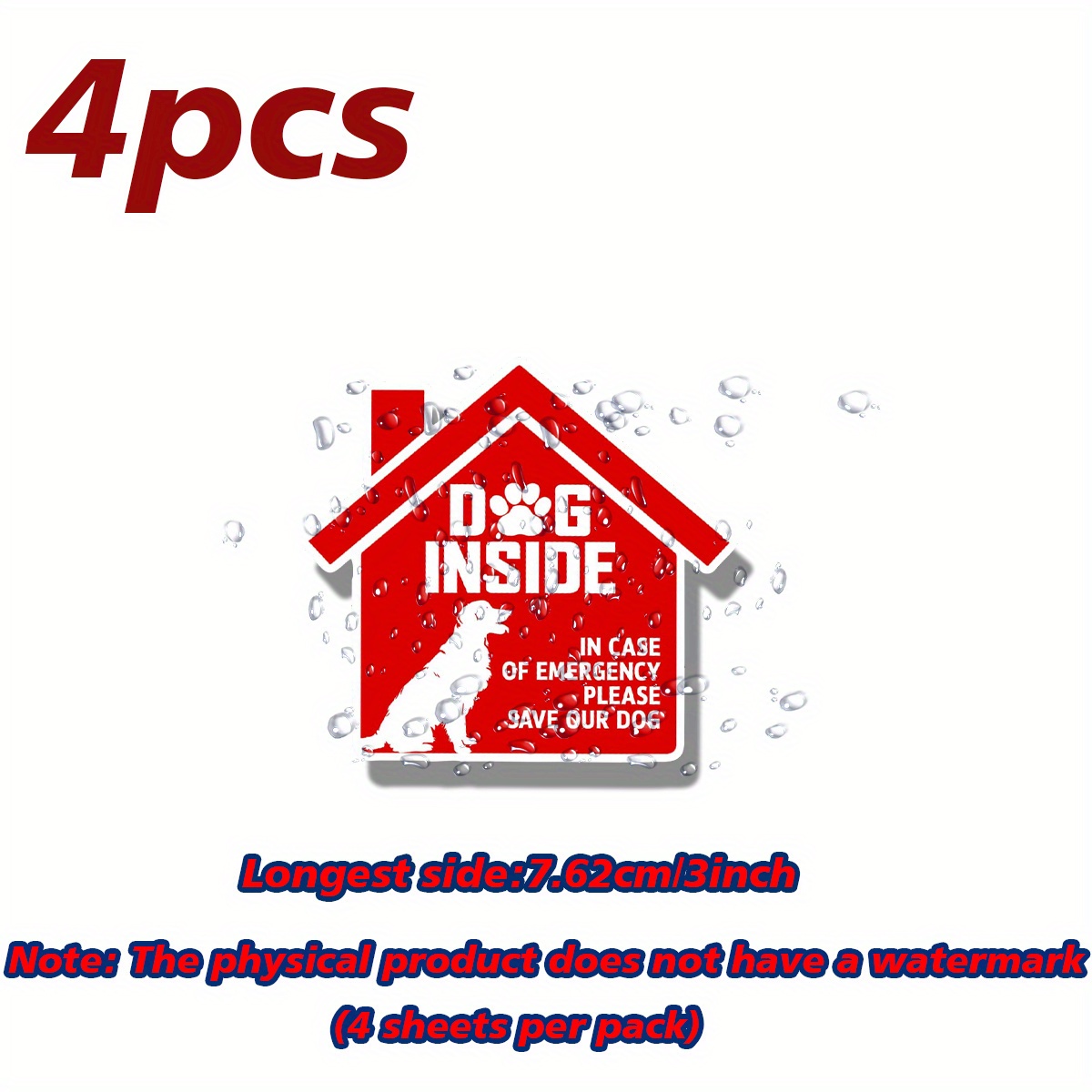 TEMU 4pcs Dog Inside Fire Safety Stickers - Emergency Decals With Cartoon Dog House Design, Waterproof Vinyl Self-adhesive For Home Door, Car Bumper,