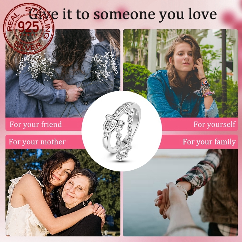 Women's Pure Silver Belt Tassel Stone Ring, Elegant Gift