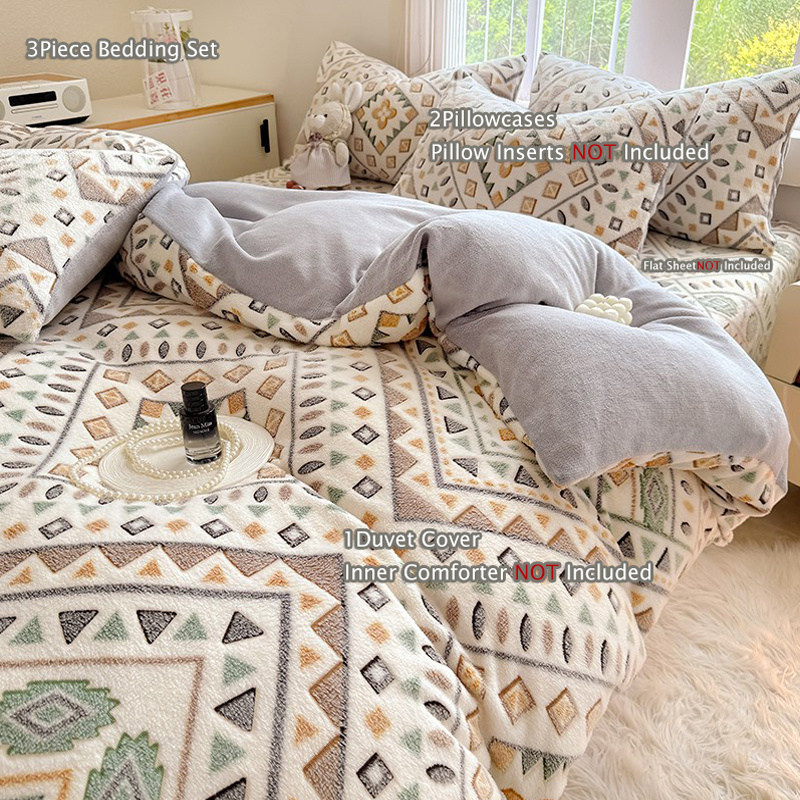 TEMU Plush Velvet 3pcs Bedding, Warm Duvet Cover Set With 2 Pillowcases, Soft S, 135x200, 160x200, 220x240cm Size, No Comforter& Pillow Inserts