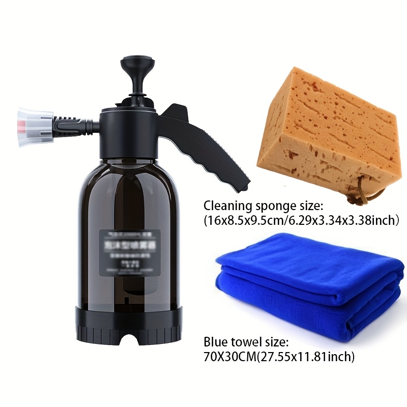 TEMU 2l Smart Snow Foam Car Wash Sprayer Kit, 67.63oz Hand Pump Pneumatic Foam Cannon With 3 Nozzles, Complete Vehicle Detailing Set With Sponge &