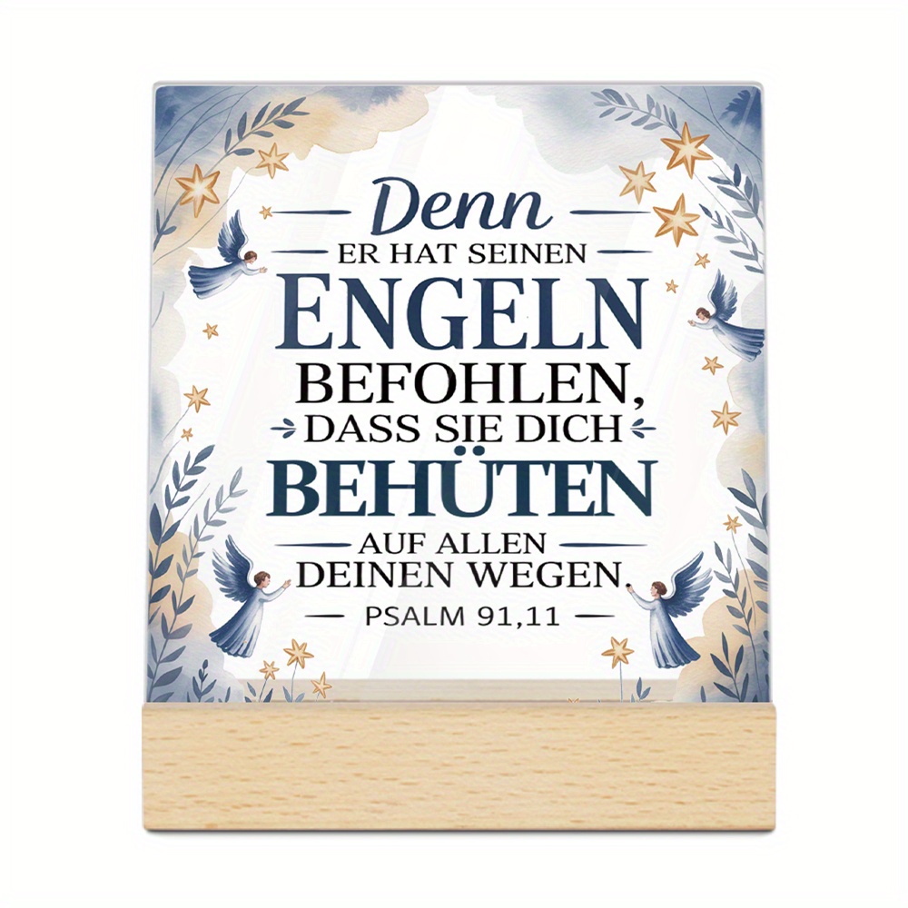 E-shop 2D Flat - für "Er hat seinen Engeln geboten", 2D Flat Putuo Deko . Deutschlands Acrylschild mit Holzsockel, Schreibtischdekoration für