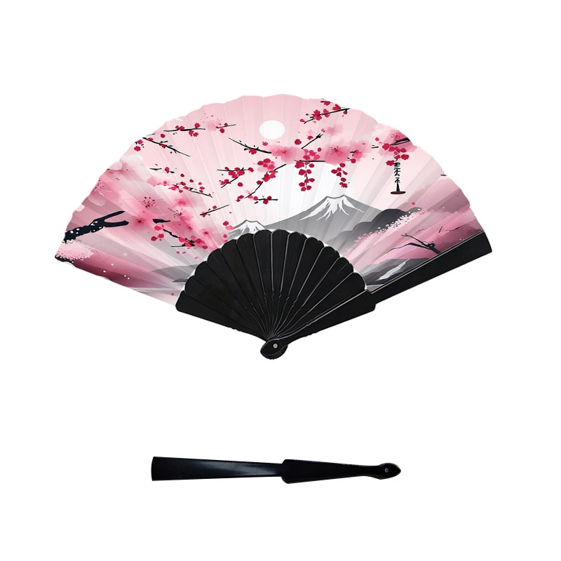 TEMU a pieghevole, stampa con fiori di ciliegio giapponesi, innevata e motivo a , superficie e stecche, 1 pz, portatile decorativo per rinfrescamento