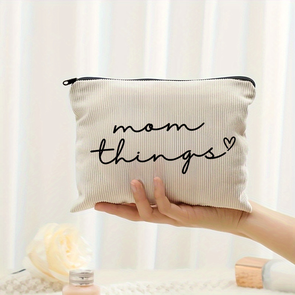 Image of Women' [mom Things] Small Cosmetic Purse Bag - Casual Zipper Closure Tote & Handbag Suitable For Travel, Gym, Beach, Weekender - Compact Everyday With Stylish "mom Things" Label
