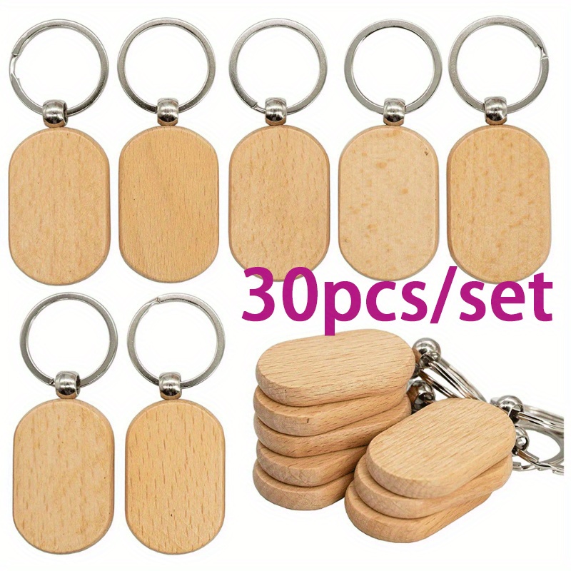 

30pcs Blank Wooden Board Diy Keychains, Wooden Sign Keychains With Key Rings