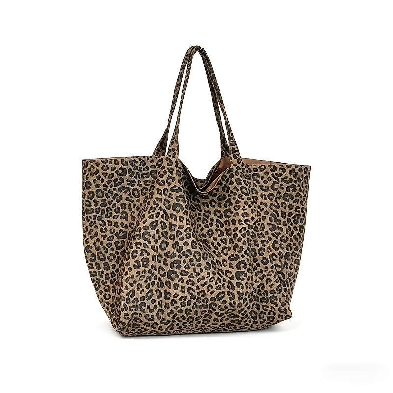 TEMU Retro Lazy Style Leopard Print Large Capacity Women's Tote Bag, Functional Casual Handbag, Suitable For Daily , Shopping, Travel, Back-to-, Gift