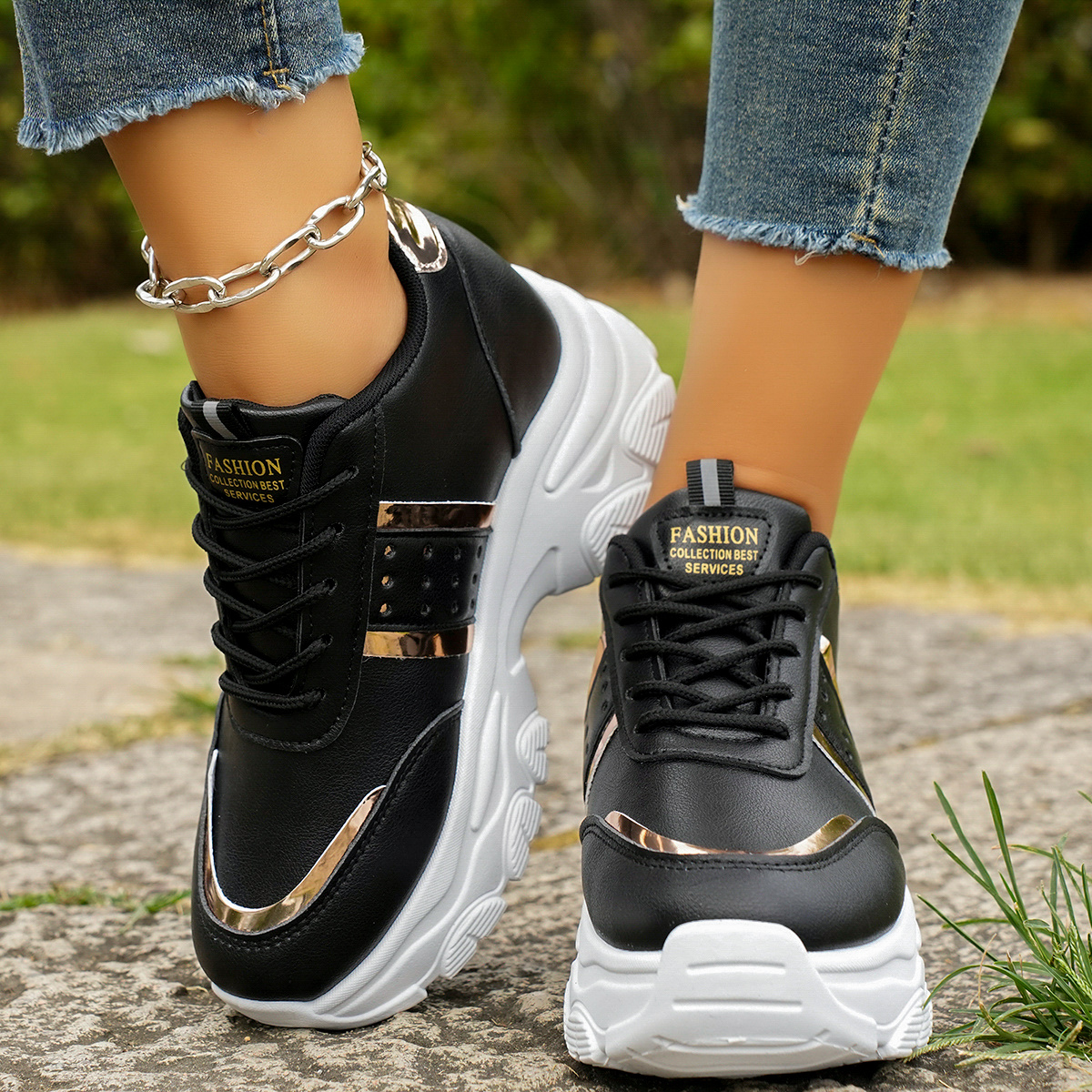 Trendy Sneaker Black Wedge Sneakers Outfit Women's Breathable