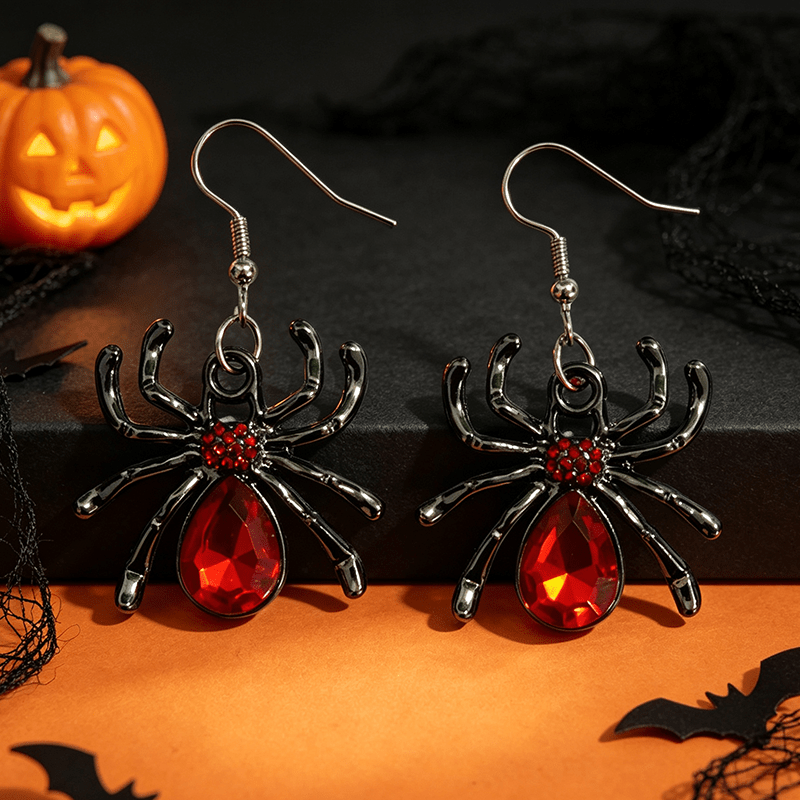 Women's Gothic Style Red Bead Spider Drop Earrings