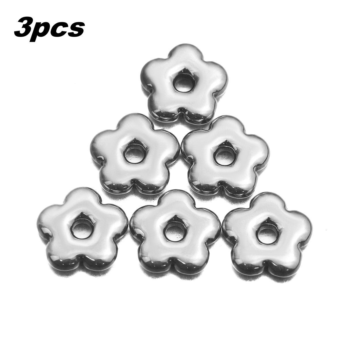 TEMU 16mm 3pcs Five-petal Flower Shaped Smooth Bead Pendants With Center Hole, Stainless Steel Loose Beads For Handmade Diy, Apparel Accessories, And