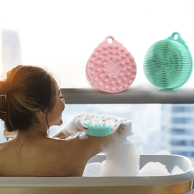 Cepillo de Baño de Silicona Más Vendido, Cepillo de Masaje para el Cuero Cabelludo para Exfoliación, Alivio de Picazón y Eliminación de Piel Muerta, Cepillo de Ducha Redondo Ergonómico con Colgador, Cepillo de Limpieza Exfoliante de Silicona Suave para el Cuerpo y el Cuero Cabelludo