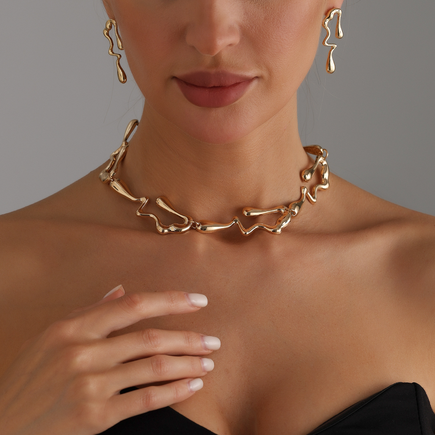 E-shop 3-teiliges modisches Vintage-Set mit Ohrsteckern Halskette, unregelmäßiges Anhänger-Halsketten-Set, Halskette im Ins-Stil mit leichtem