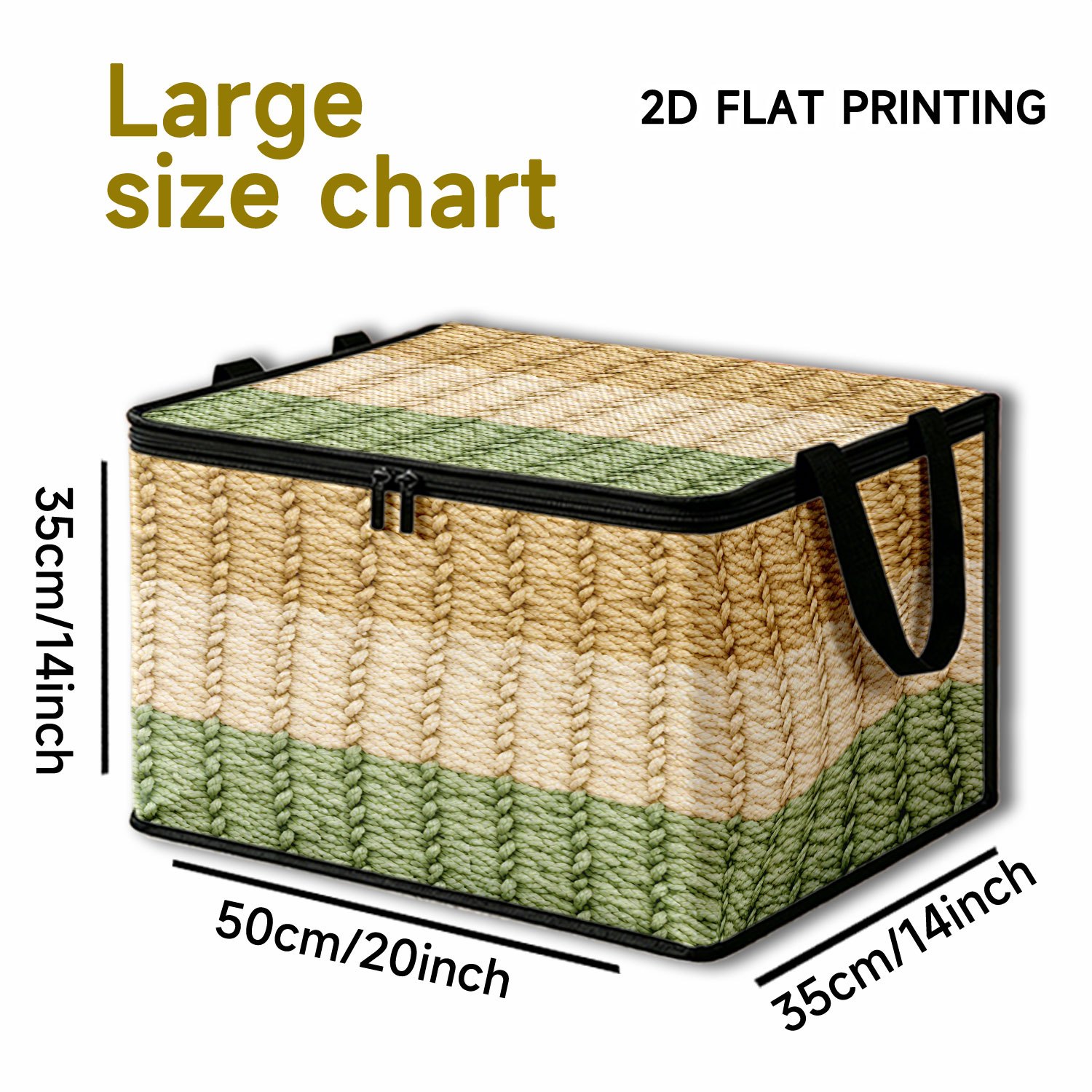 TEMU 1pc Woven Striped Print Fabric Storage Box With Zipper And Handles, Large Capacity And Foldable, Suitable For Organizing Clothes, Bedding, Or