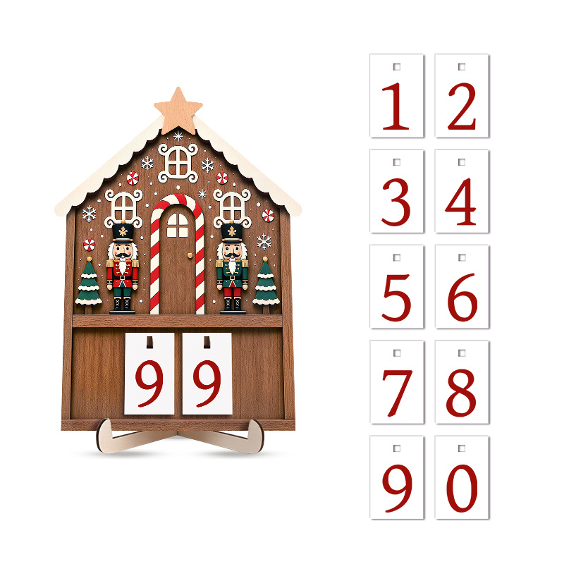 TEMU 1 stuks Notenkraker Soldaat Spekulant Huis Houten Kerst Countdown Kalender, Flip Nummer Kerst Adventskalender, Kerst Desktop Centerpiece,