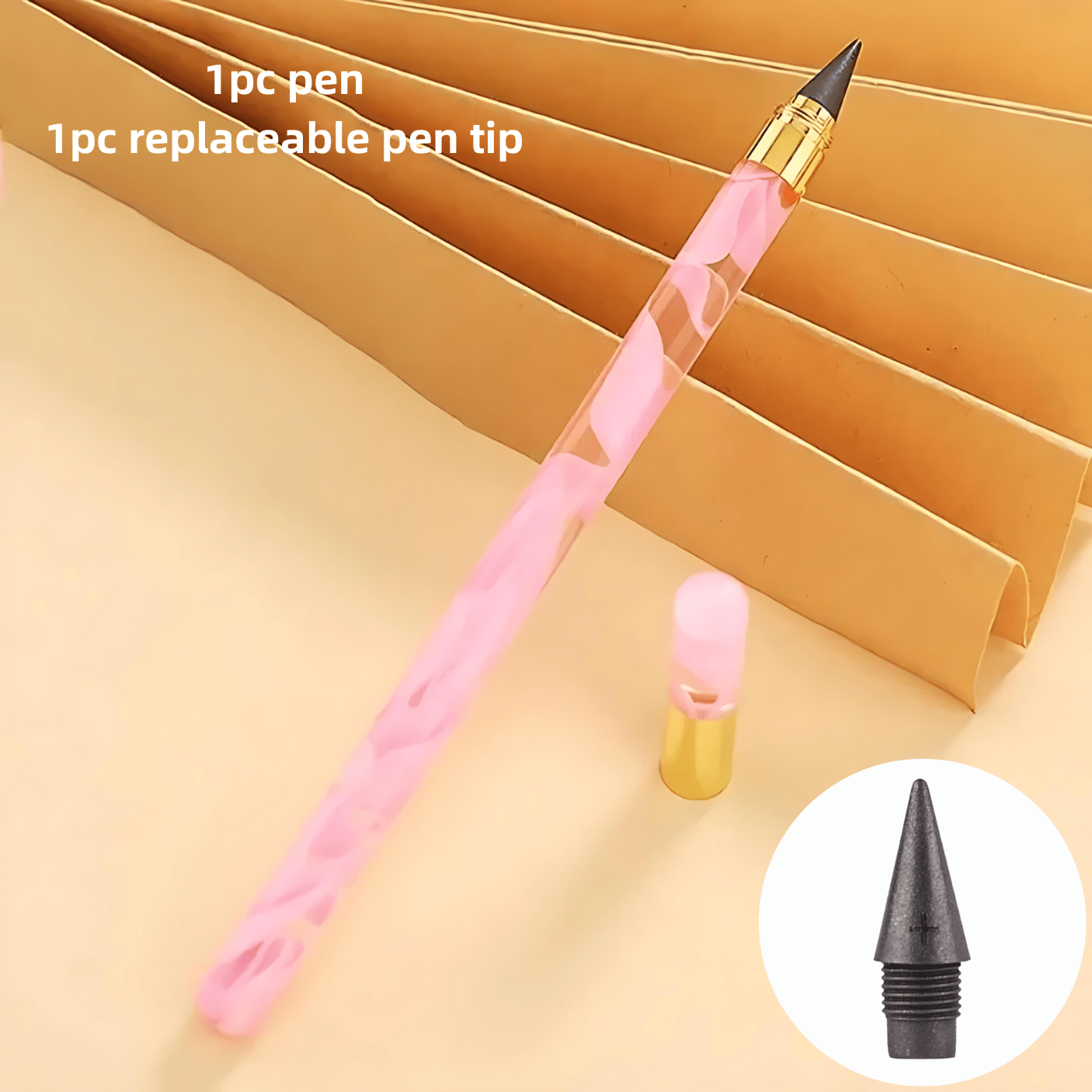 TEMU Pluma eterna de 2 piezas + Punta de repuesto, Lápiz con cuerpo acrílico transparente, Lápiz de dibujo y sin tinta y sin punta