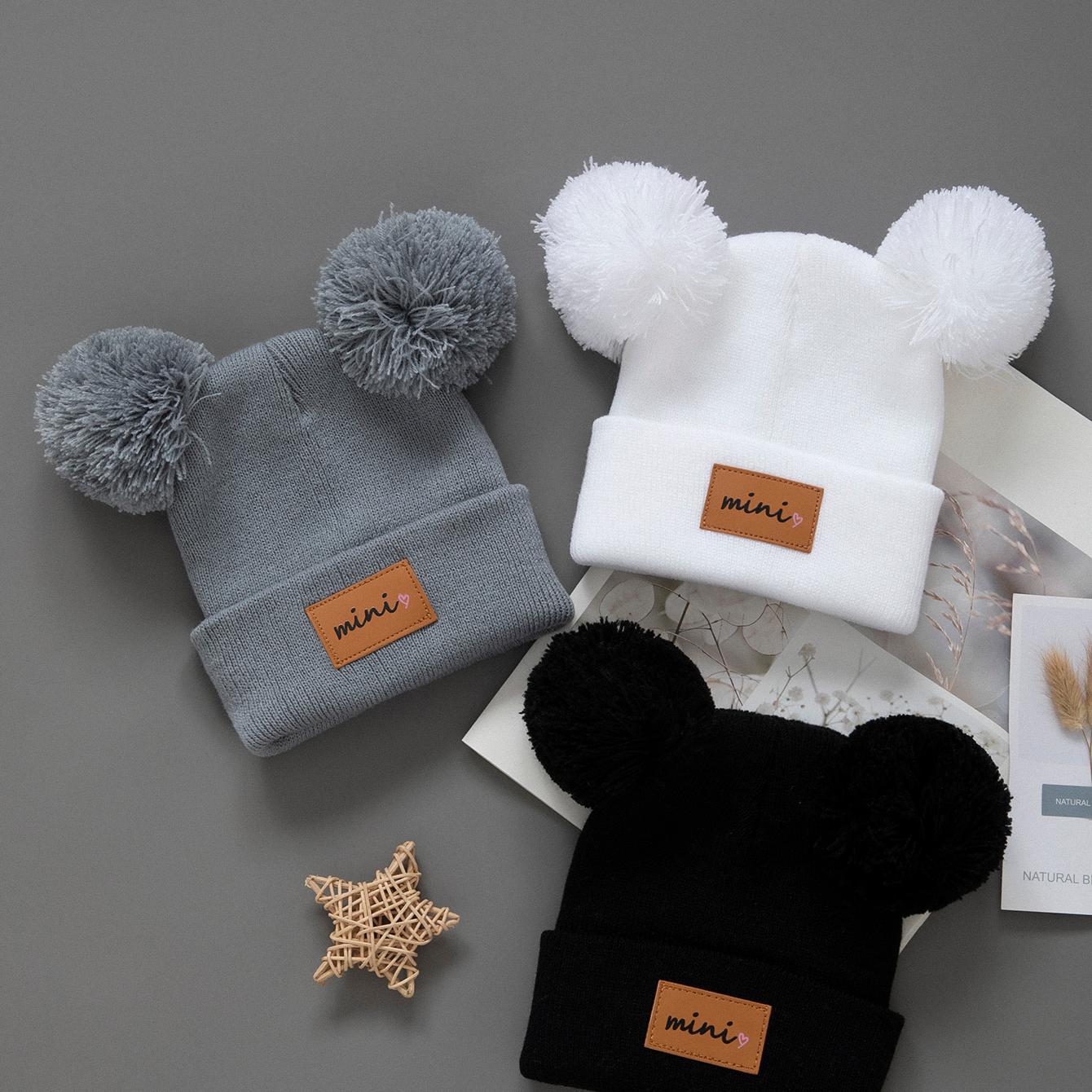 3pcs double pompom baby knitted hats cute boy girl winter warm pullover hats outdoor kids beanies caps