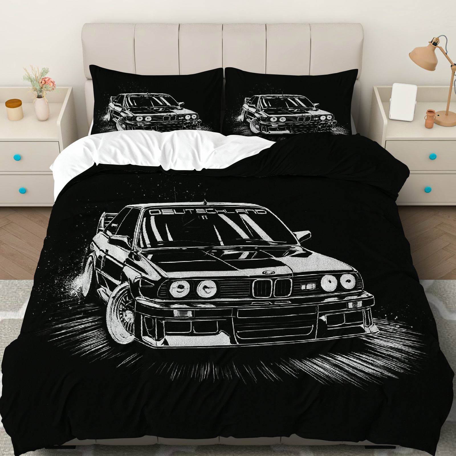 TEMU 3pcs Duvet Cover Set, Including 1 Duvet Cover And 2 Pillowcases (filling Not Included), With A Cool Car . This Luxurious And Elegant Bedding Is