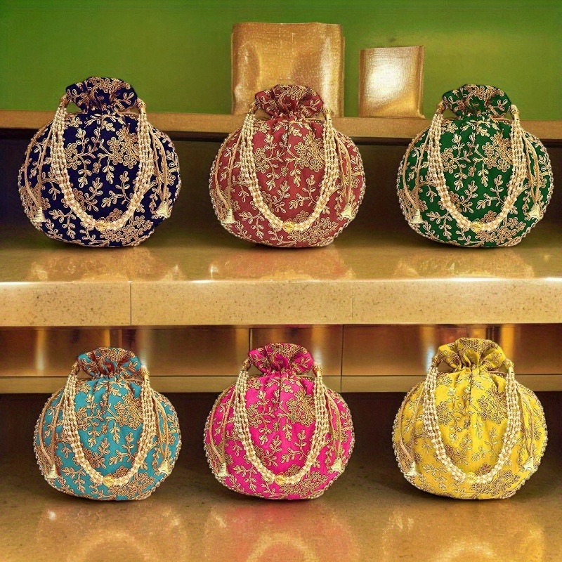 IGH Ethnic Potli Bag for Women, a Handbag with Pearl Handles, Perfect As a Bridal Clutch Purse