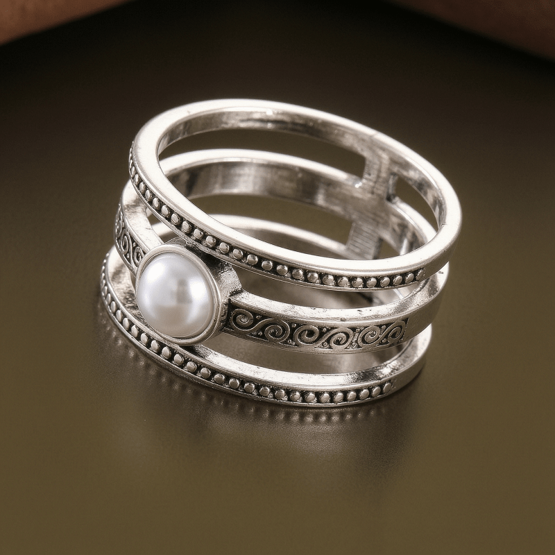 Ladies' Vintage Hand Carved Bohemian Ring Set, Gift-Ready