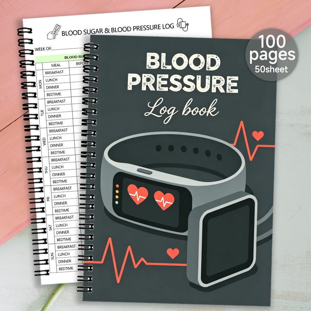 TEMU 1pc Spiral Blood Sugar And Blood Pressure Log Book, Daily Bp And Notebook, Monitor Journal For Adults, Seniors, Portable Blood Pressure Log Book