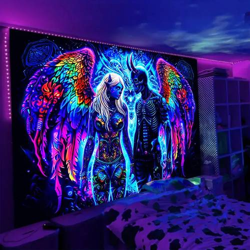1 anime themed lover demon tapestry uv reactive polyester wall decor multifunctional fabric home decoration tablecloth picnic blanket furniture cover 85g m no electricity required