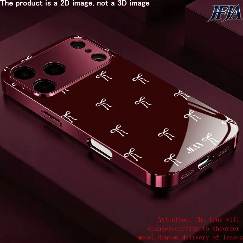 TEMU Phone Case: A Random2dflat Wine-red Electroplated Tempered Glass Phone Case Bow Pattern, Suitable For Iphone 11/12/13/14/15/16/17/18 Pro/pro