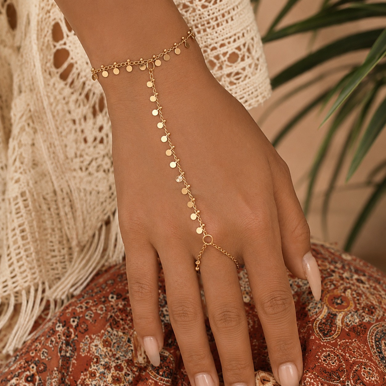 Women's Bohemian Golden Bracelet, Retro Gypsy Tribal Design