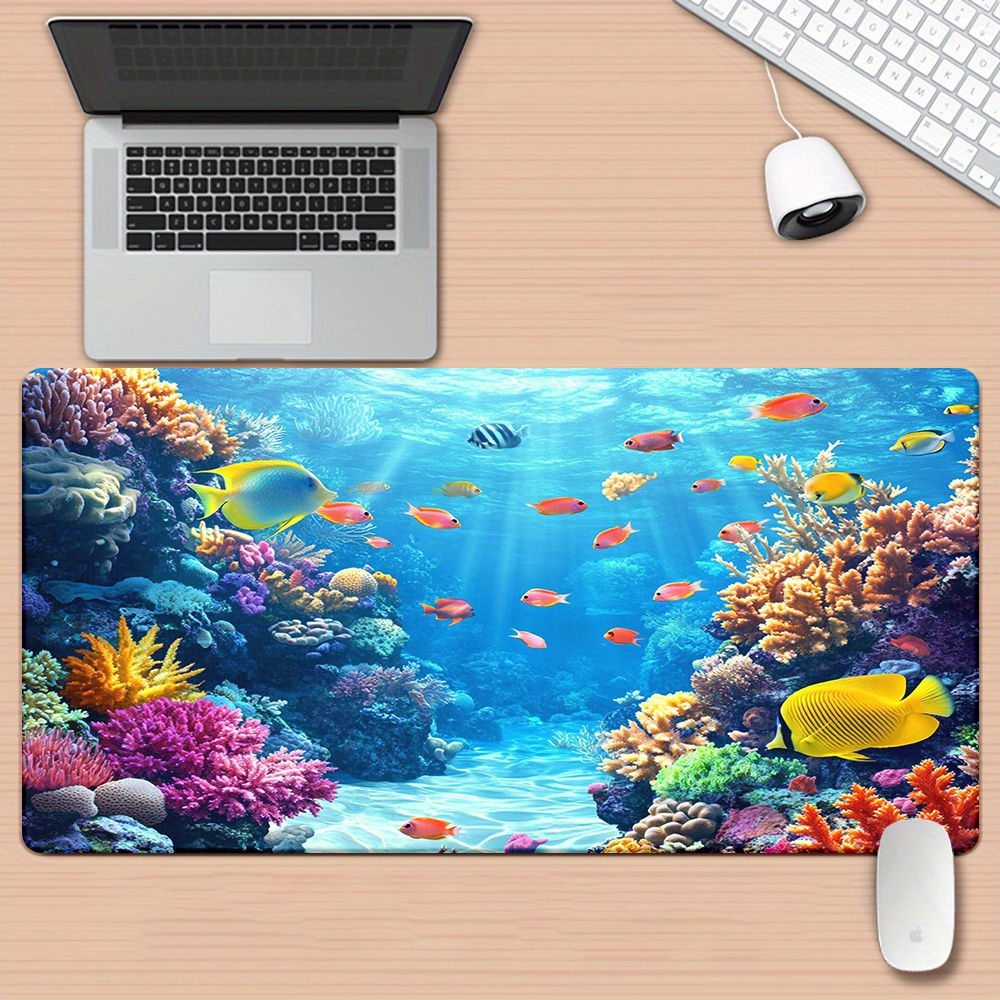 TEMU 1pc Monde Sous-Marin, Tapis de Souris Multifonctionnel XXL Imprimé en pour Bureau, Tapis de et Souris pour Jeux sur Ordinateur, Tapis de Bureau