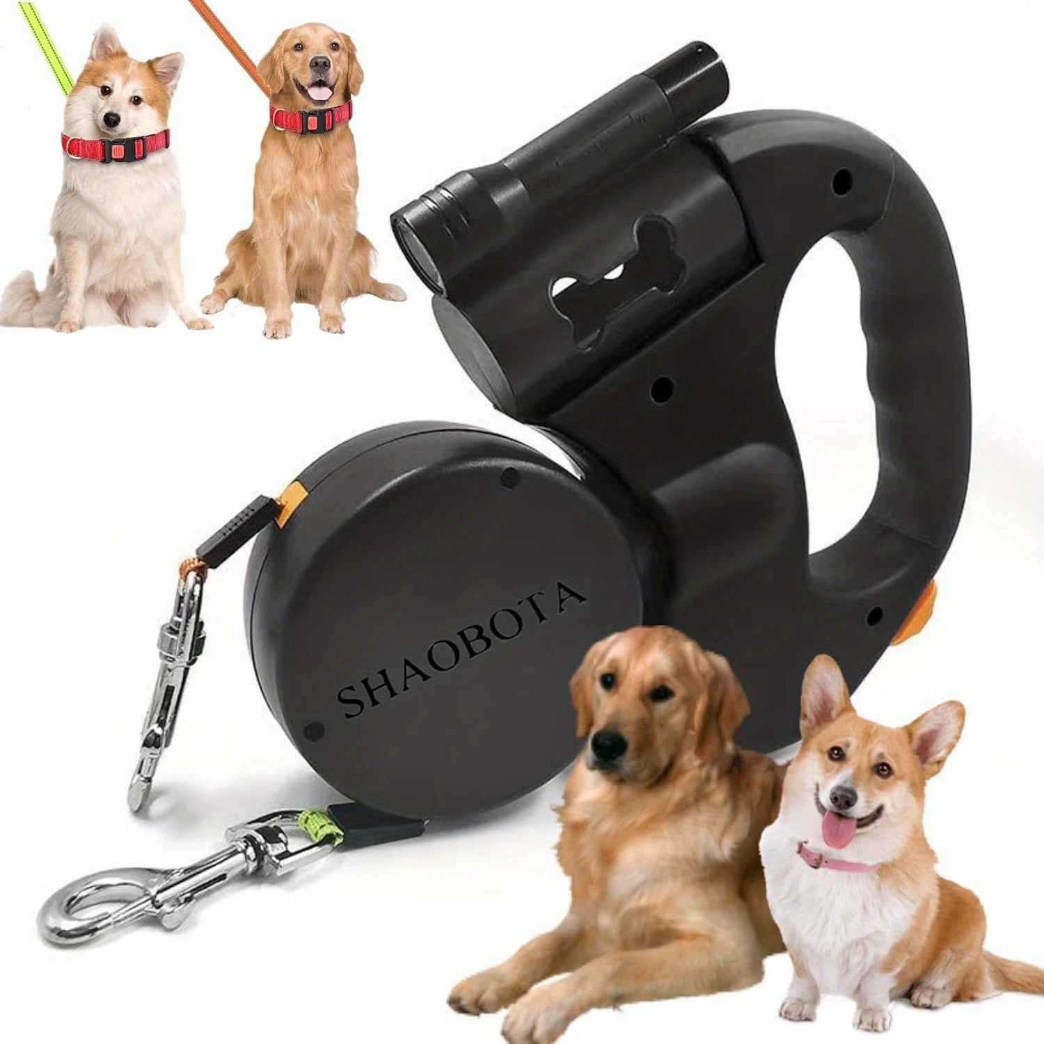 TEMU Retractable Leash With Light, Retractable Dog Leash - 3 Meter -free Leash For Medium Small Dogs - Night Safety Light & One-handed Locking ([double Head] 3 Meters) (red), Shaobota