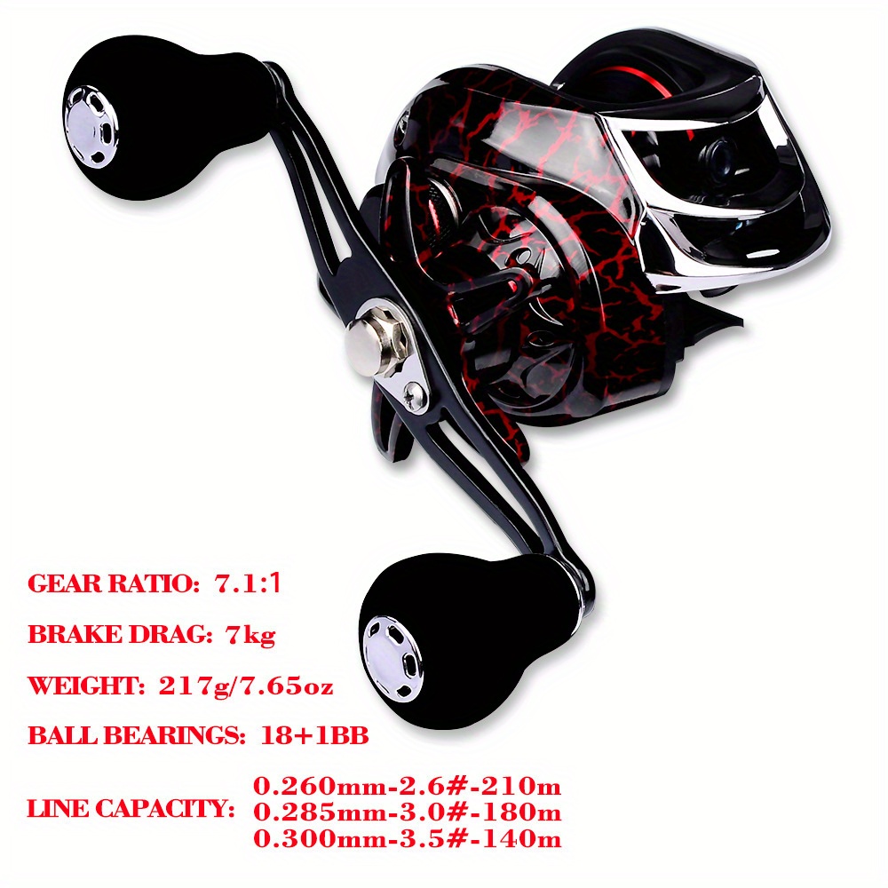 TEMU 7.2:1 Gear Ratio Baitcasting Reel With Magnetic , 10kg/22lb Max Drag – Right/left Hand , Alloy Construction, Ideal For Carp & Bass Fishing