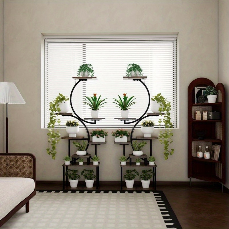 8 tier indoor metal and wooden plant stand with multiple flower pots display shelves for living room patio balcony decor durable and stylish plant holder for modern spaces indoor plant stand elegant plant display metal plant stand details 5