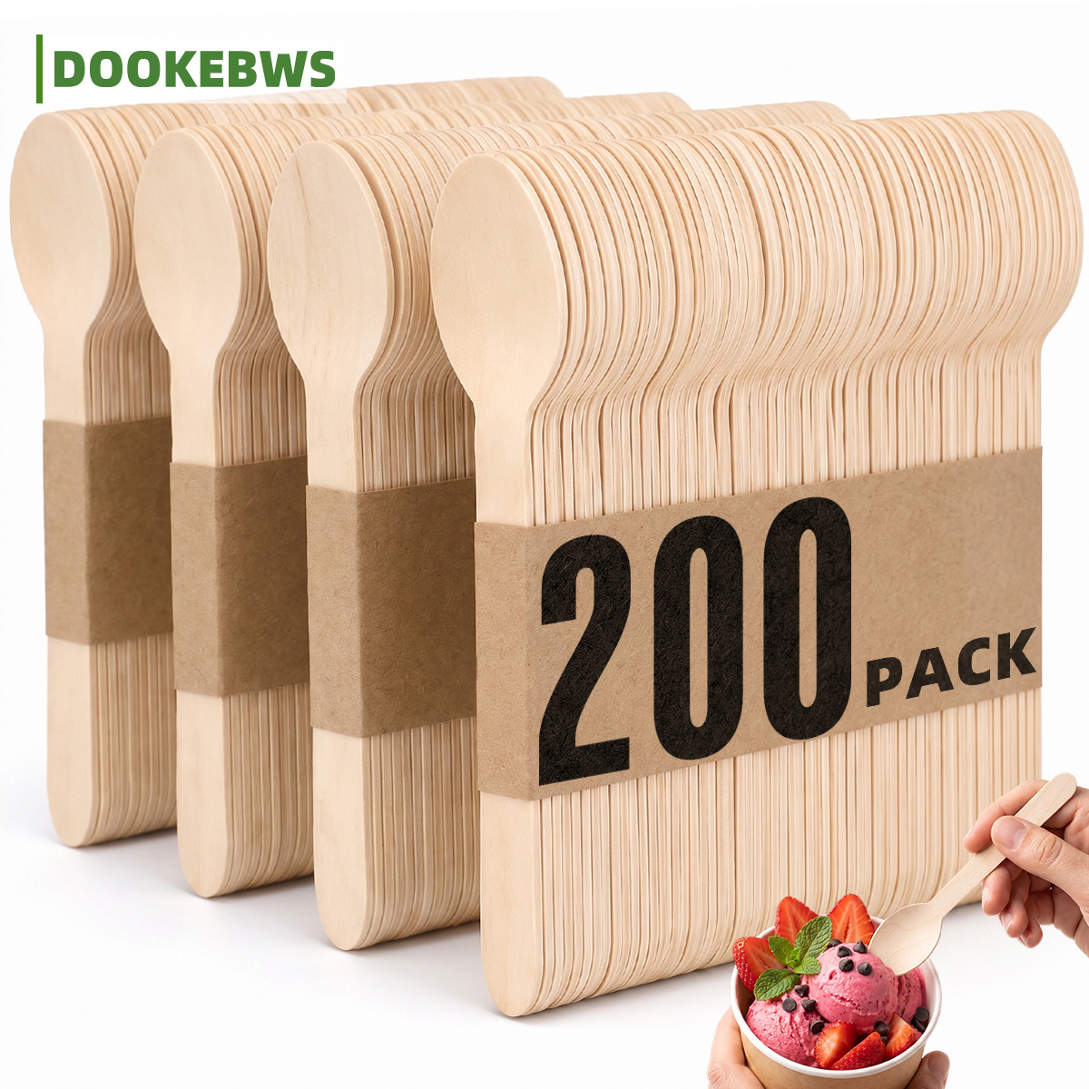 Image of 200 Disposable Wooden Spoons 16cm - Disposable Spoons, Smooth & -free - Wooden Cutlery For Bbqs, Parties, Picnics, For Halloween And Christmas Use