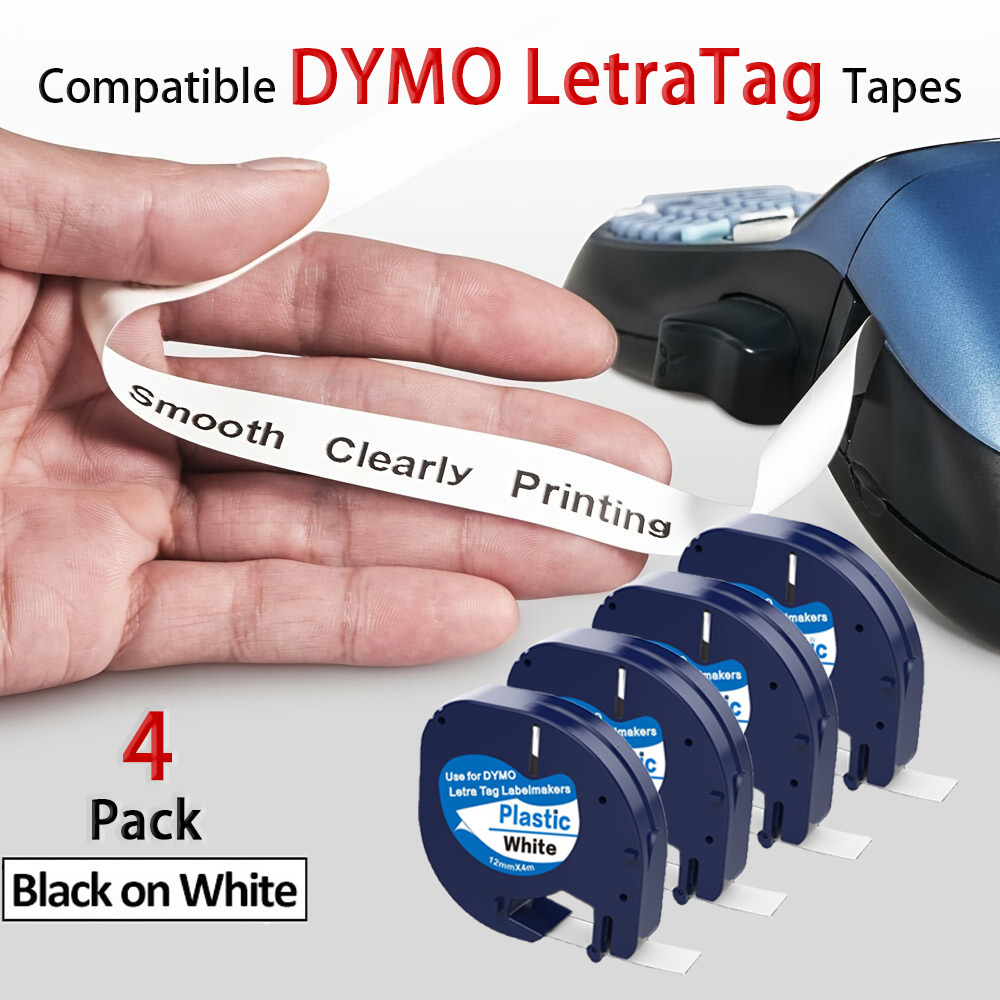 TEMU 8-pack Replacement Label Tapes For Label Maker Refills 91331, White Plastic Tape 12mm X 4m (1/2" X 13'), White, Compatible With Letratag 200b,