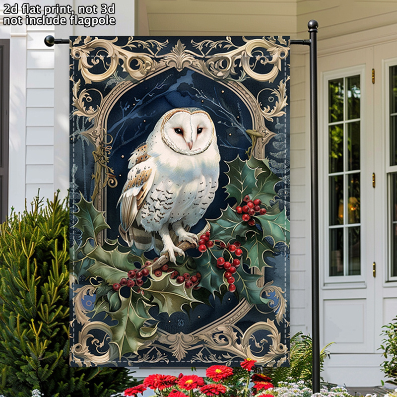 TEMU 2d Flat, 1pc 2d Flat Double-sided Garden Decoration Flag Vintage Style Holiday Owl Garden Flag Featuring Winter Decorations For Festive Outdoor