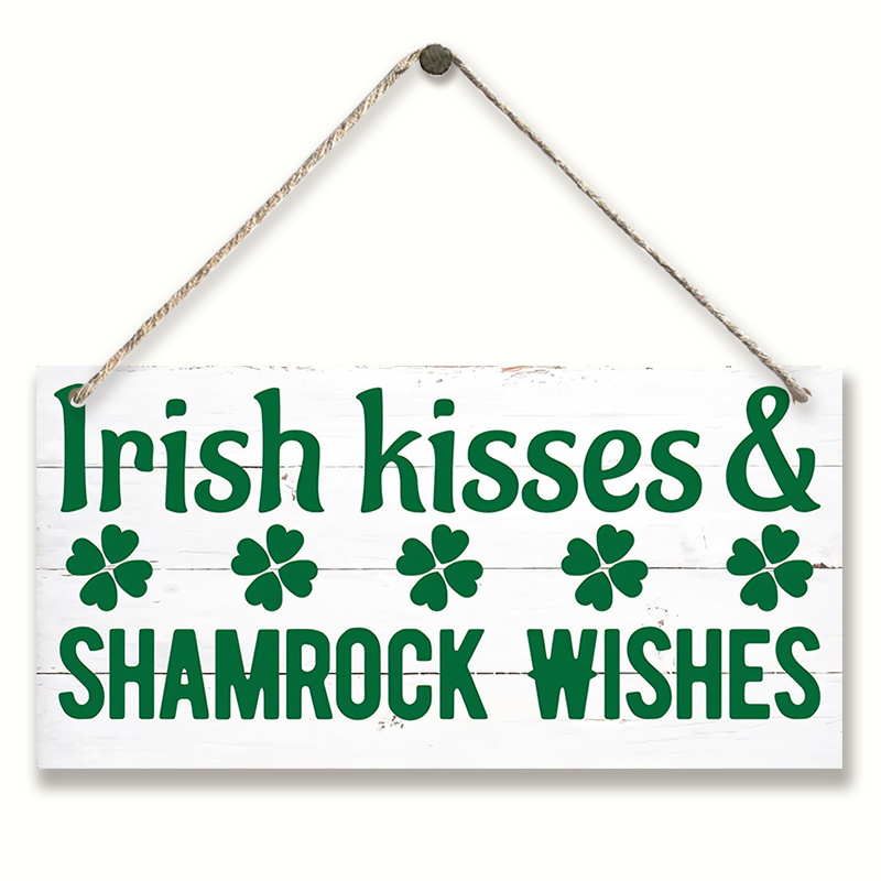 

1pc 's Day Wooden Sign - Irish & Shamrock Wishes - Wall Hanging Decor With Rope For Home, Garden, Door - English Text, Multipurpose Festive Decoration