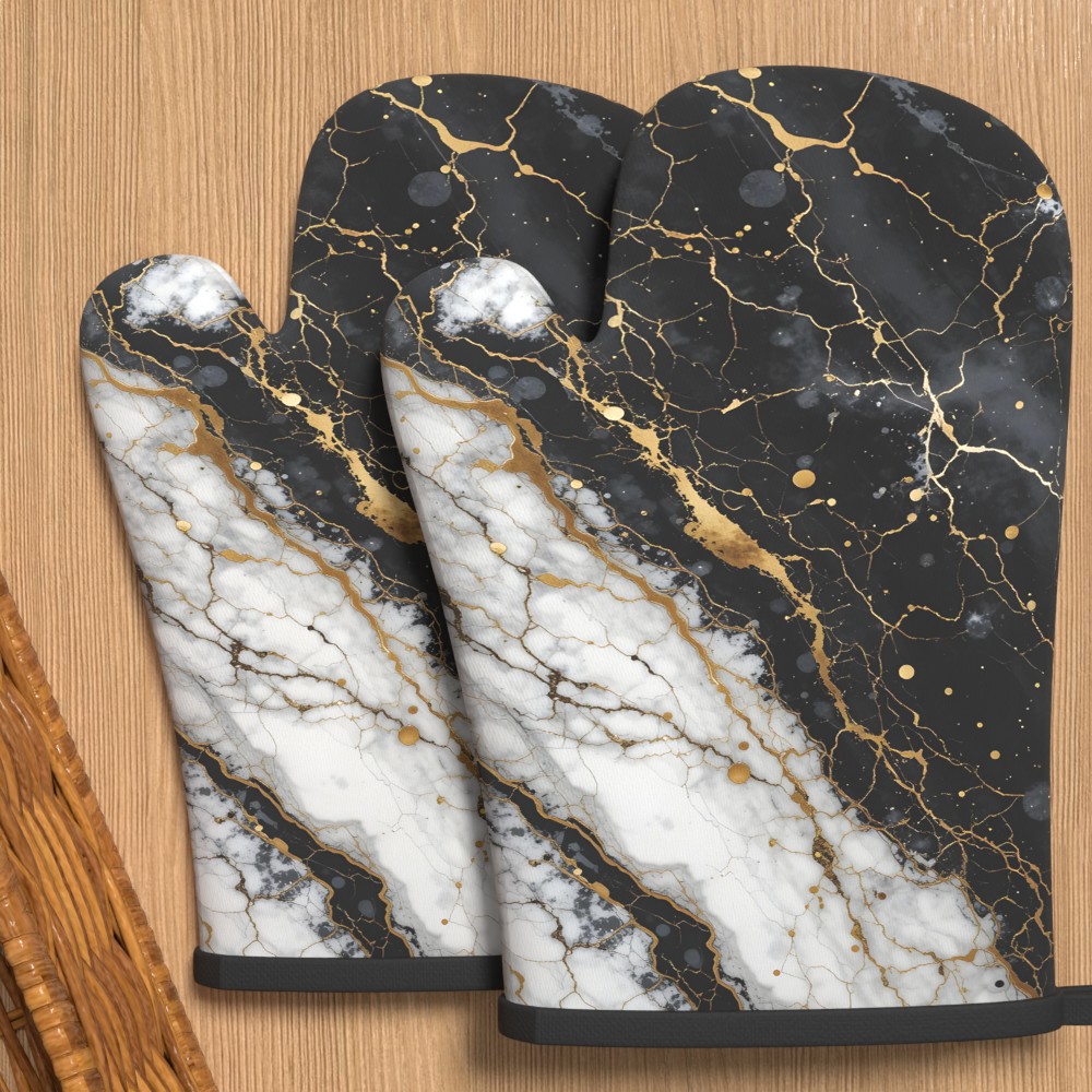 2pcs Heat-resistant Non-slip Oven Mitts With Hanging Loop - Elegant Marble Pattern Suitable For Cooking, Baking, Grilling, Camping, Kitchen Decor - & Machine Washable Oven Mitts For S, Stylish Kitchen