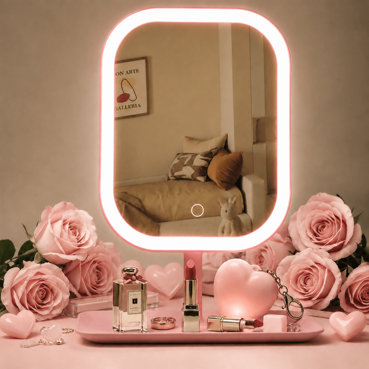TEMU Led Makeup Mirror Portable Folding Rechargeable 3-color Smart Touch Dimming Upgraded Beauty Mirror Travel Vanity Mirror Bedroom Dressing Room