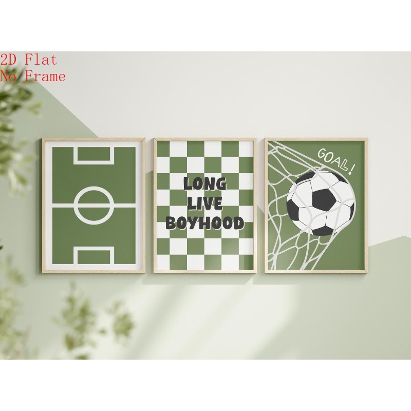 TEMU 2d Flat, 3pcs Boys Football Wall Art Posters - Frameless Soccer Prints Suitable For Kids Room Decor,, Playroom - Soccer Theme Decorations With
