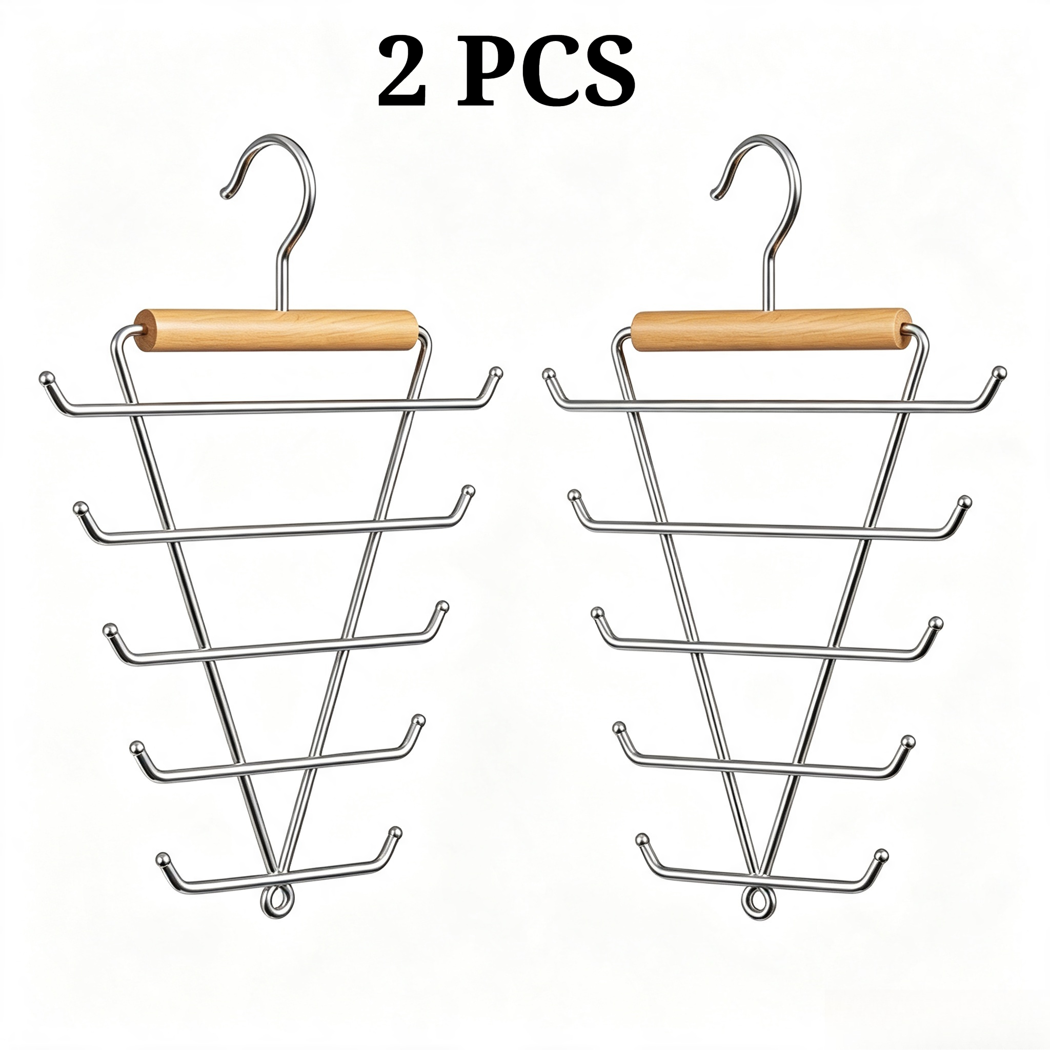 TEMU 2pcs Metal And Wood V-shaped Hangers, Double-sided With Hooks For Hanging, Reinforced Thickened Heavy-duty Hanger - Anti-slip, Space-saving