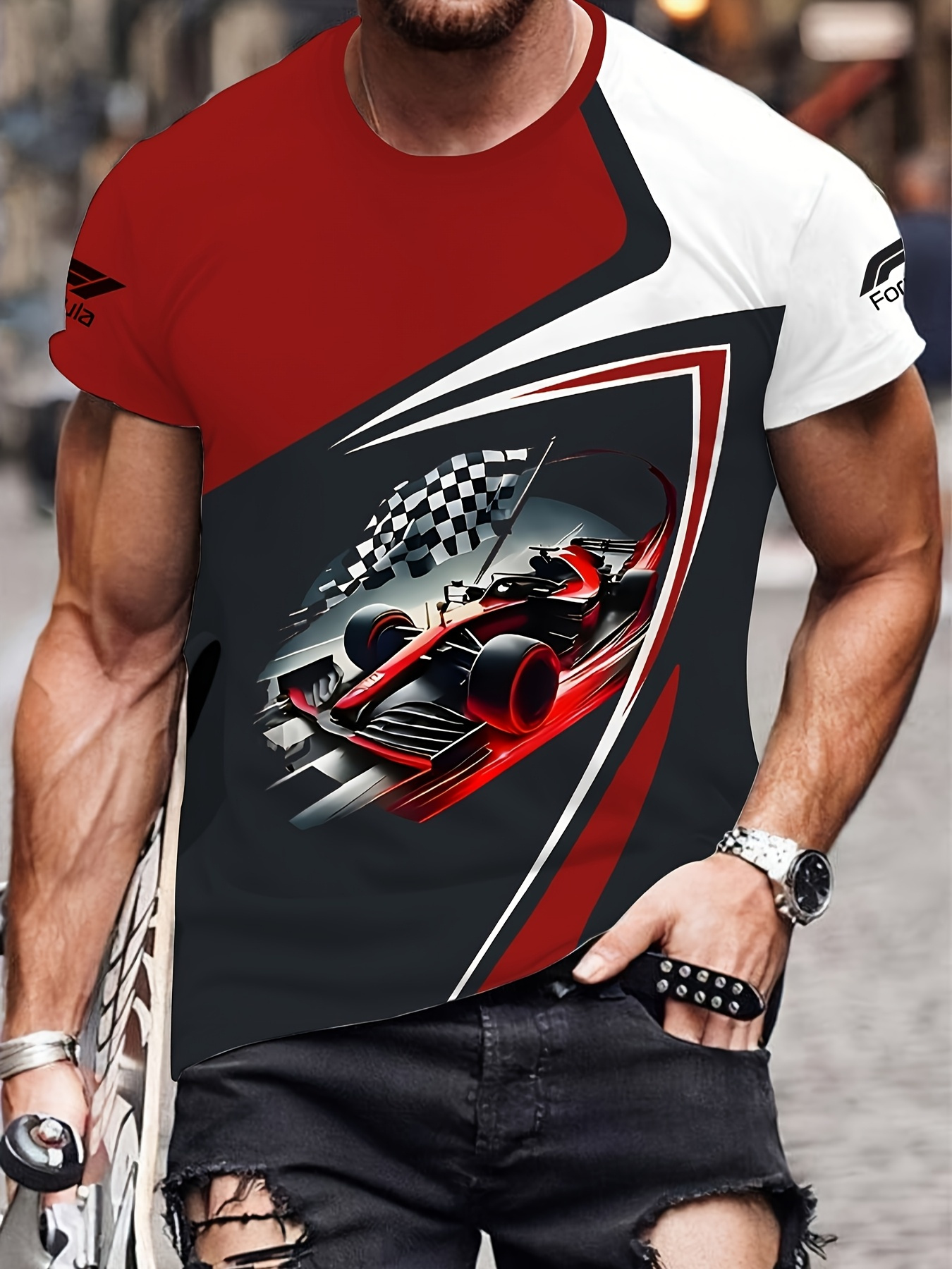 Heren T-shirt met raceprint