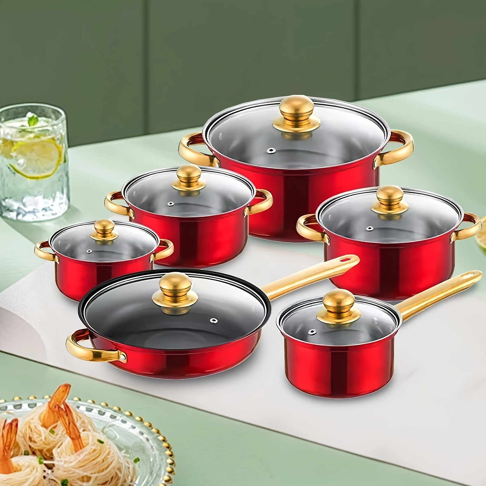 6pcs stainless steel wok set non   to clean kitchenware suitable for frying   and soup making details 0