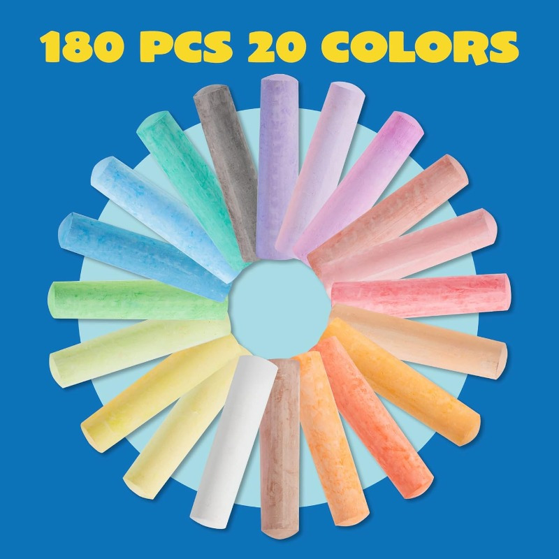 TEMU 180pcs Washable Sidewalk Chalks Set In 20 Colors Non-toxic Jumbo Chalk For Painting On Chalkboard, Blackboard And Playground, Perfect Christmas