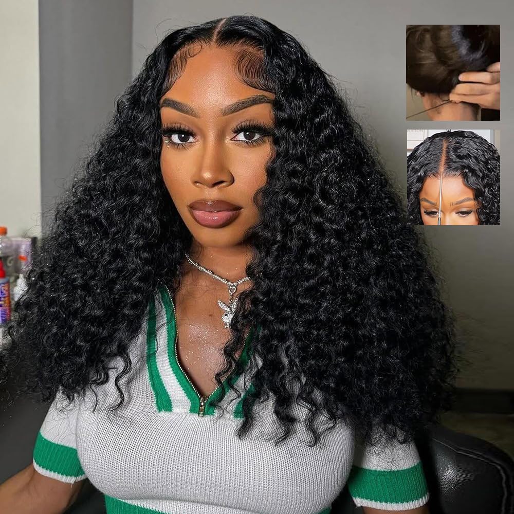 Image of The Perfect Christmas Gift: A Wig - 7x6 Hd Lace Messy Curly Wig Transparent Lace Wigs Front Pre Cut Plucked Lace Frontal Glueless Natural Black Color