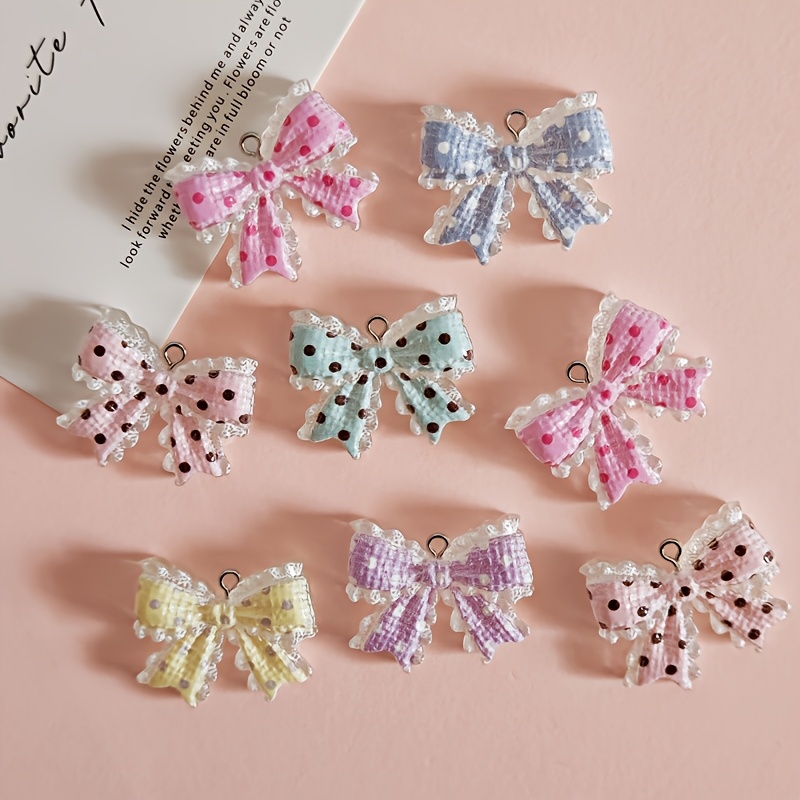 TEMU 6pcs Random Color Cute And Easy Polka Dot Bow Resin Pendant Accessory Making Additions