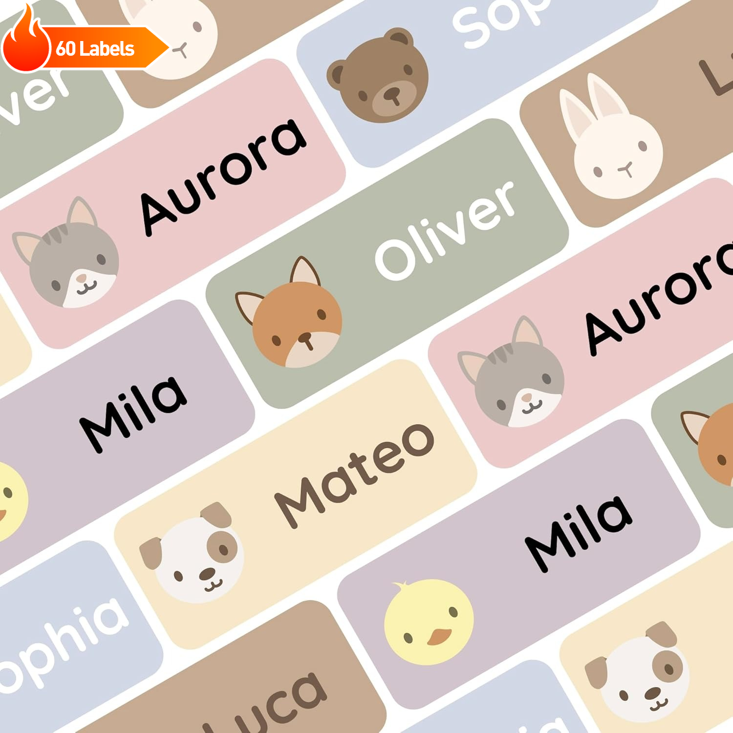 Image of Custom Name Labels 60labels - Water-resistant And Long-lasting Stickers For Apparel, Educational And Childcare Items, Office Materials, And Versatile Labeling Solutions