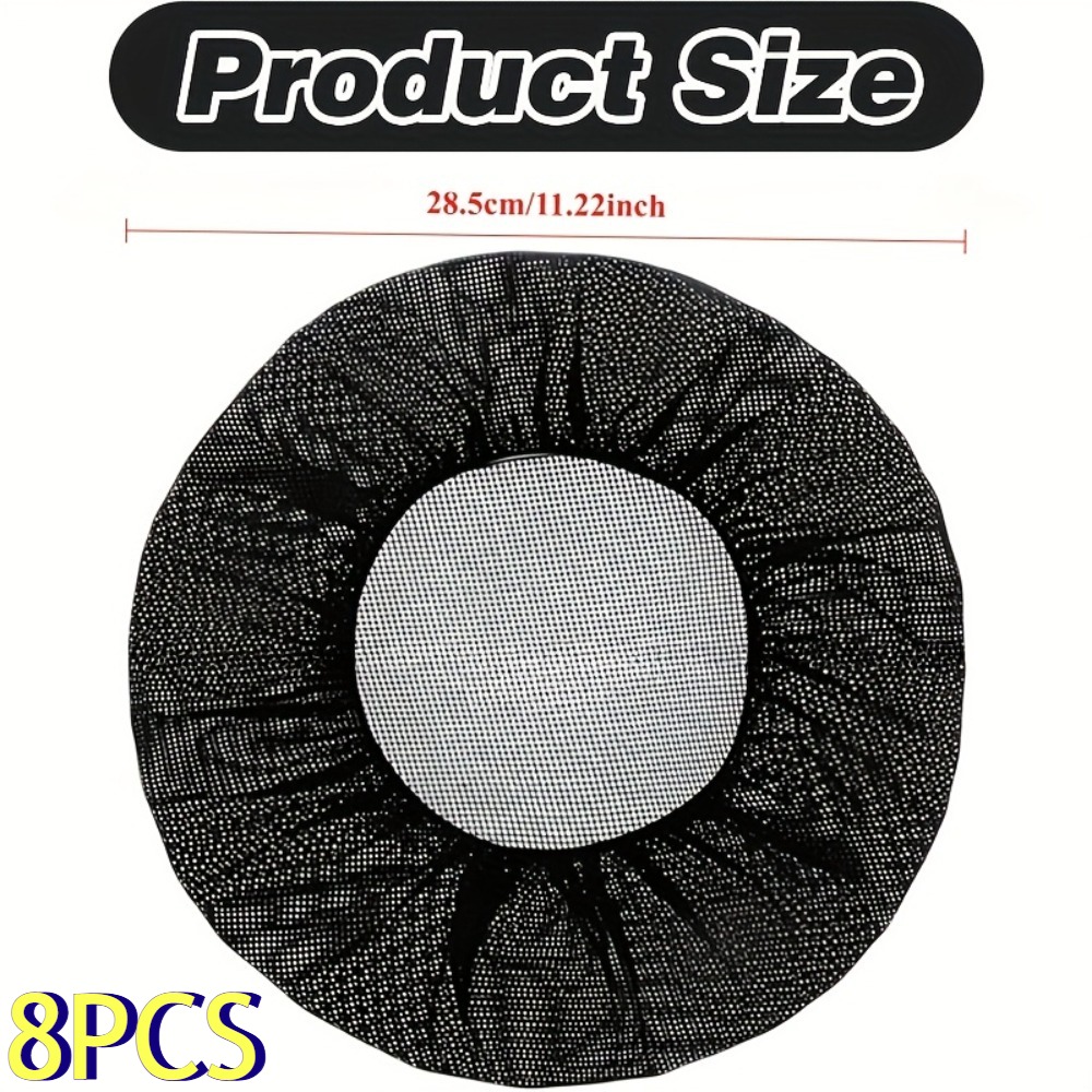 TEMU 8pcs Adjustable Elastic Mesh Chef Hat Set With Drawstring Closure, Black Work , Breathable And Hygienic, Suitable For Kitchen, Restaurant, And