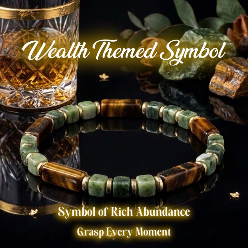 TEMU 1pc Natural Tiger Eye And Green Aventurine Column Beaded Bracelet, Symbol Of Handmade Elastic Cord Jewelry, Unisex Daily Wear Gift Accessory