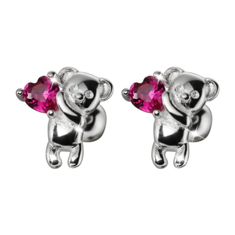 Women's Synthetic Zircon Heart Bear Stud Earrings, Fashion