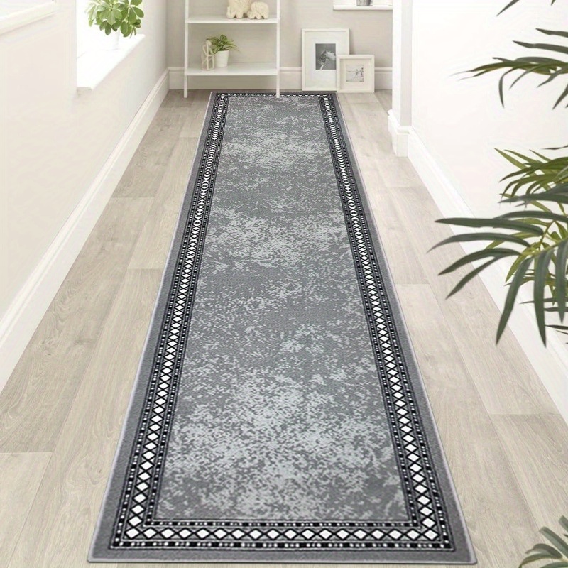 TEMU 1pc Grey Hallway Runner - Extra Long 65x300cm (26"x118") Non-slip Washable Suitable For Kitchen, Bedroom Doorway, Laundry Room - Long Narrow