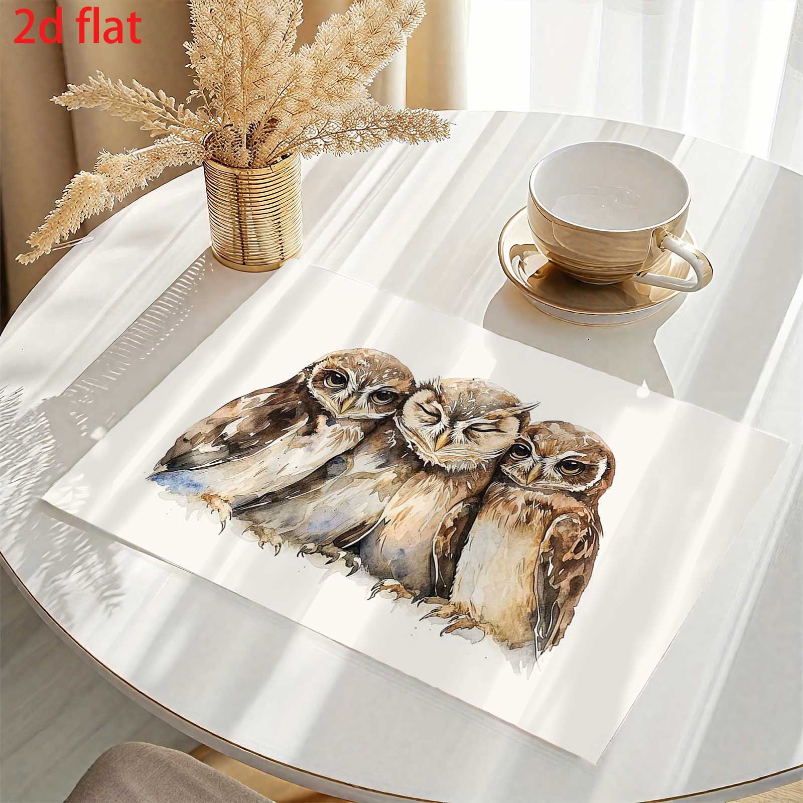 Set Of 4 Watercolor Owl Placemats Table Mats Home Kitchen Decor_voghion.com