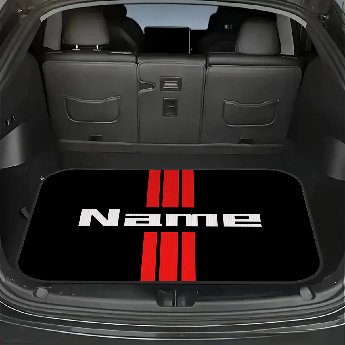 E-shop Personalisierbare Kofferraummatte mit Namen personalisiertem Streifenmuster-Design, passend für Autos, SUVs LKW-Laderaumauskleidungen.