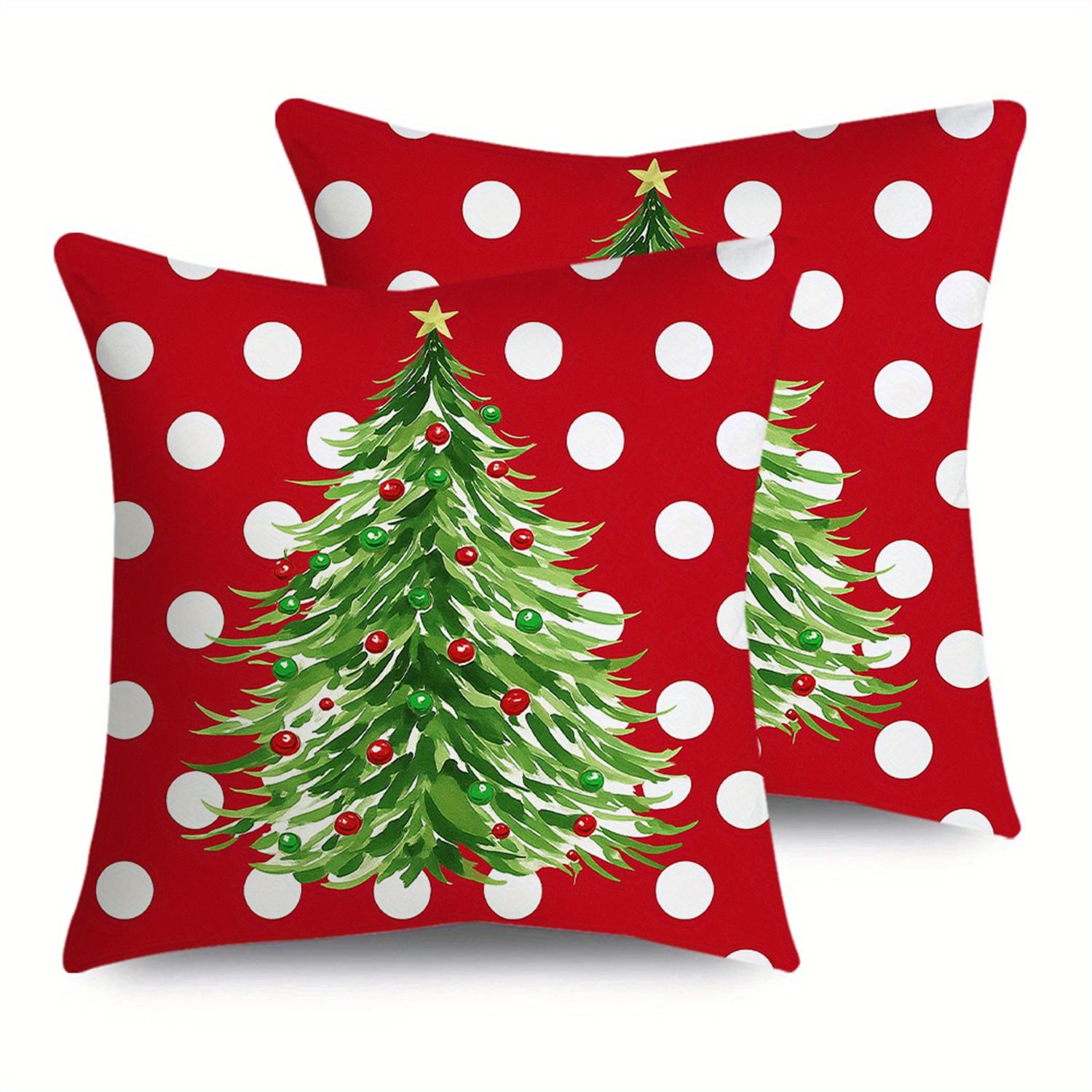 TEMU Set Of 2 Christmas Pillow Covers With White Polka And Red Decorative Balls, Suitable For Bedding, Bedroom, Sofa, And Indoor Or Party Decorations